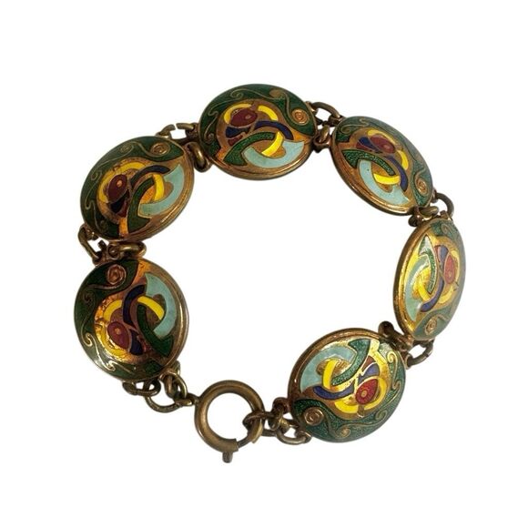 Vintage Cloisonné Enamel Link Bracelet - Picture 2 of 9
